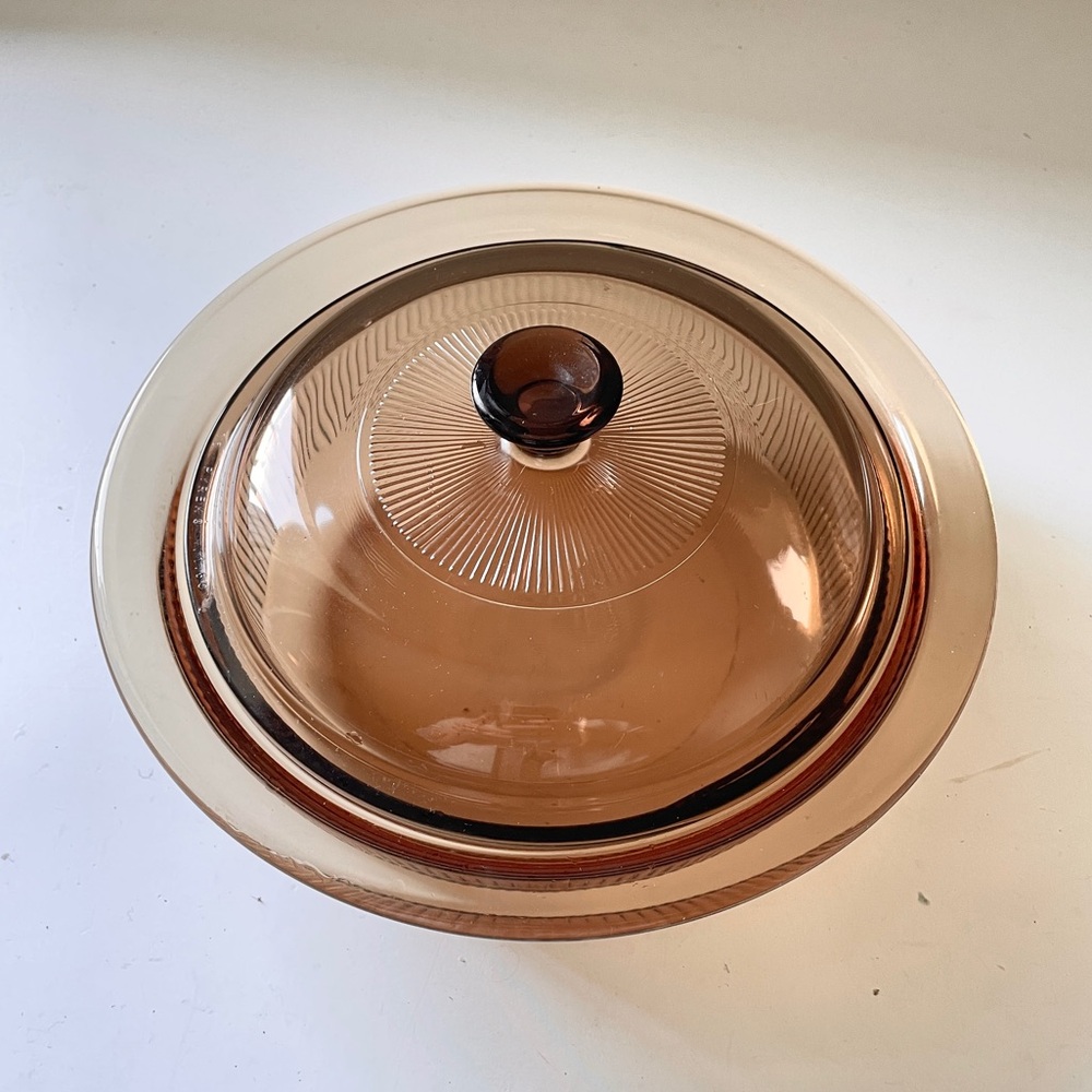 Vintage Vision Corning Amber Glass 1 Qt Rangetop Casserole Dish With Lid V31B